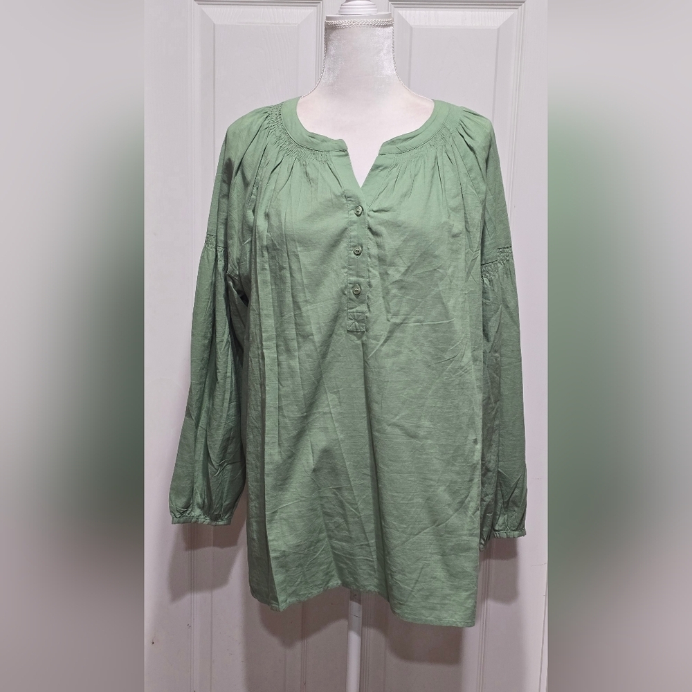 Lane Bryant Green Long Sleeve Popover Top